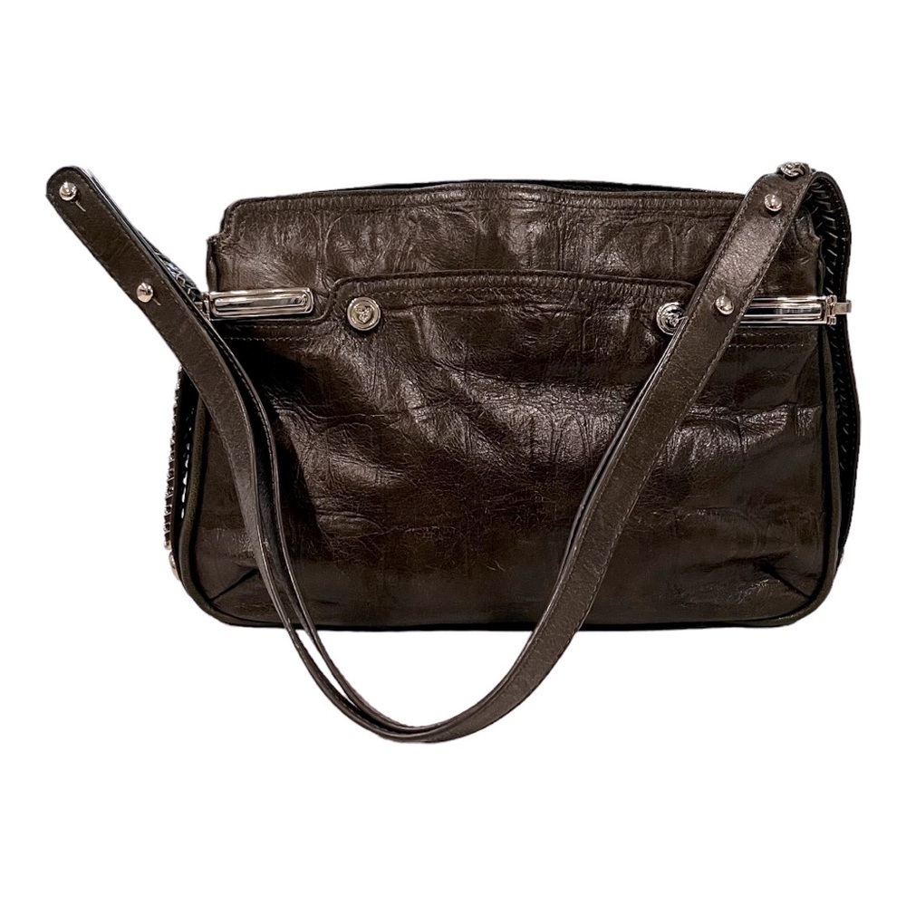 TRE VERO Croc Embossed Cow Leather Tote Purse With Goat Leather and Gold trim